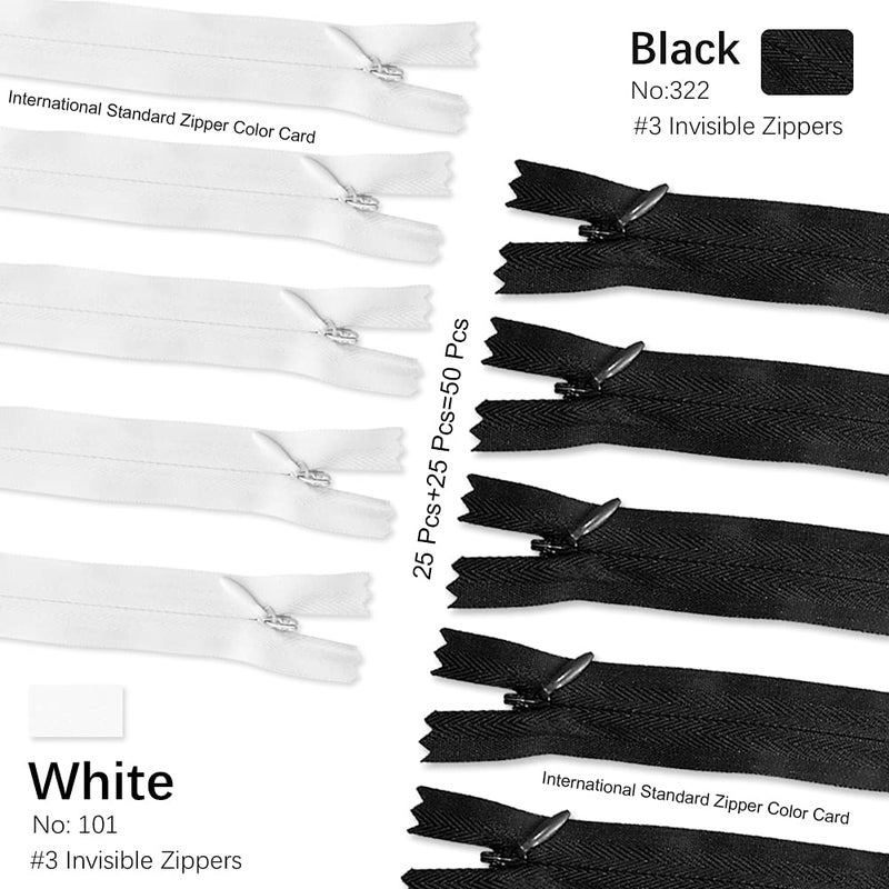 Renashed 50pcs 21.5 Inch Nylon Invisible Zippers Black White Mix for Tailor Sewer Sewing Craft Crafter's Special (Black&White) - Image 3